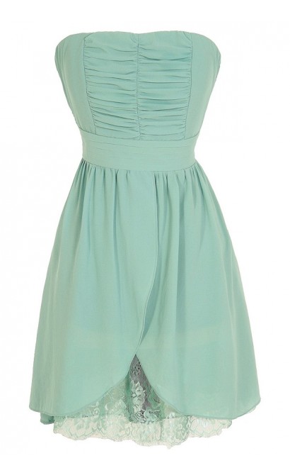 Lined In Lace Strapless Chiffon Dress in Sage